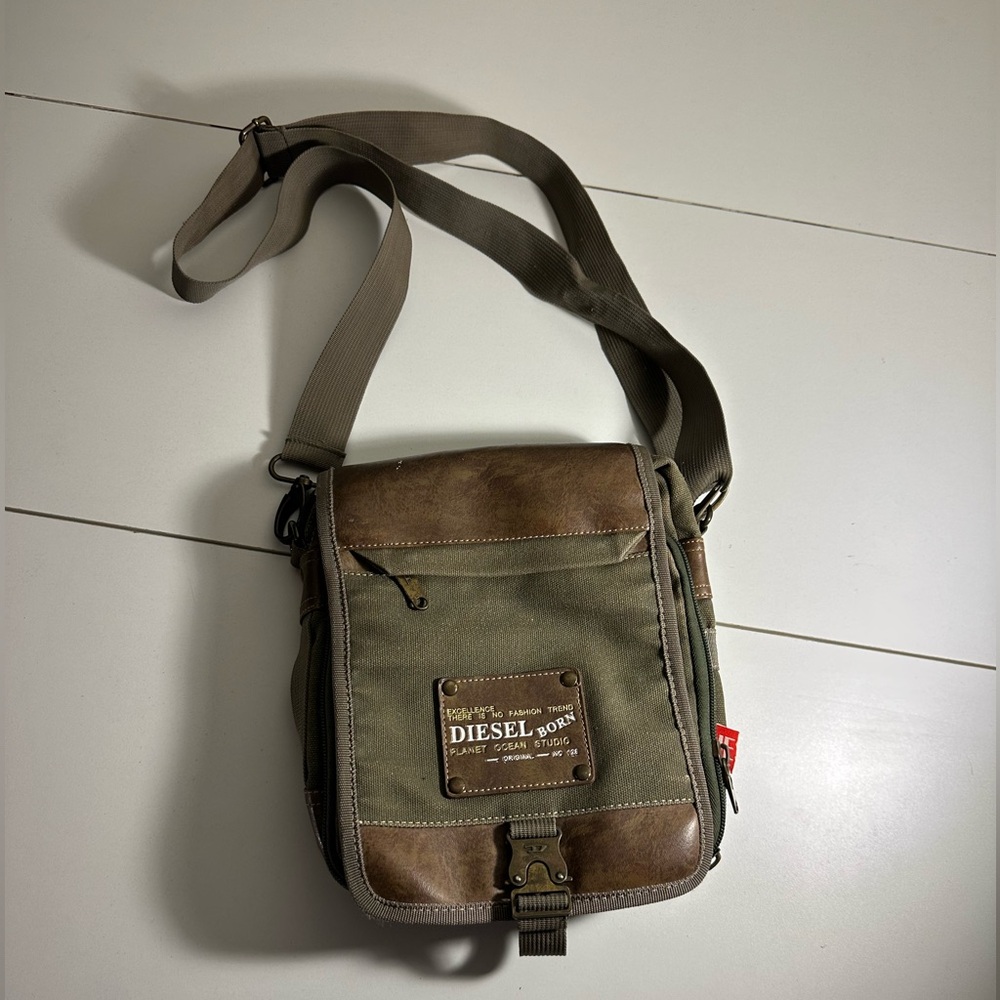 Diesel Green/Brown Canvas Crossbody Bag
